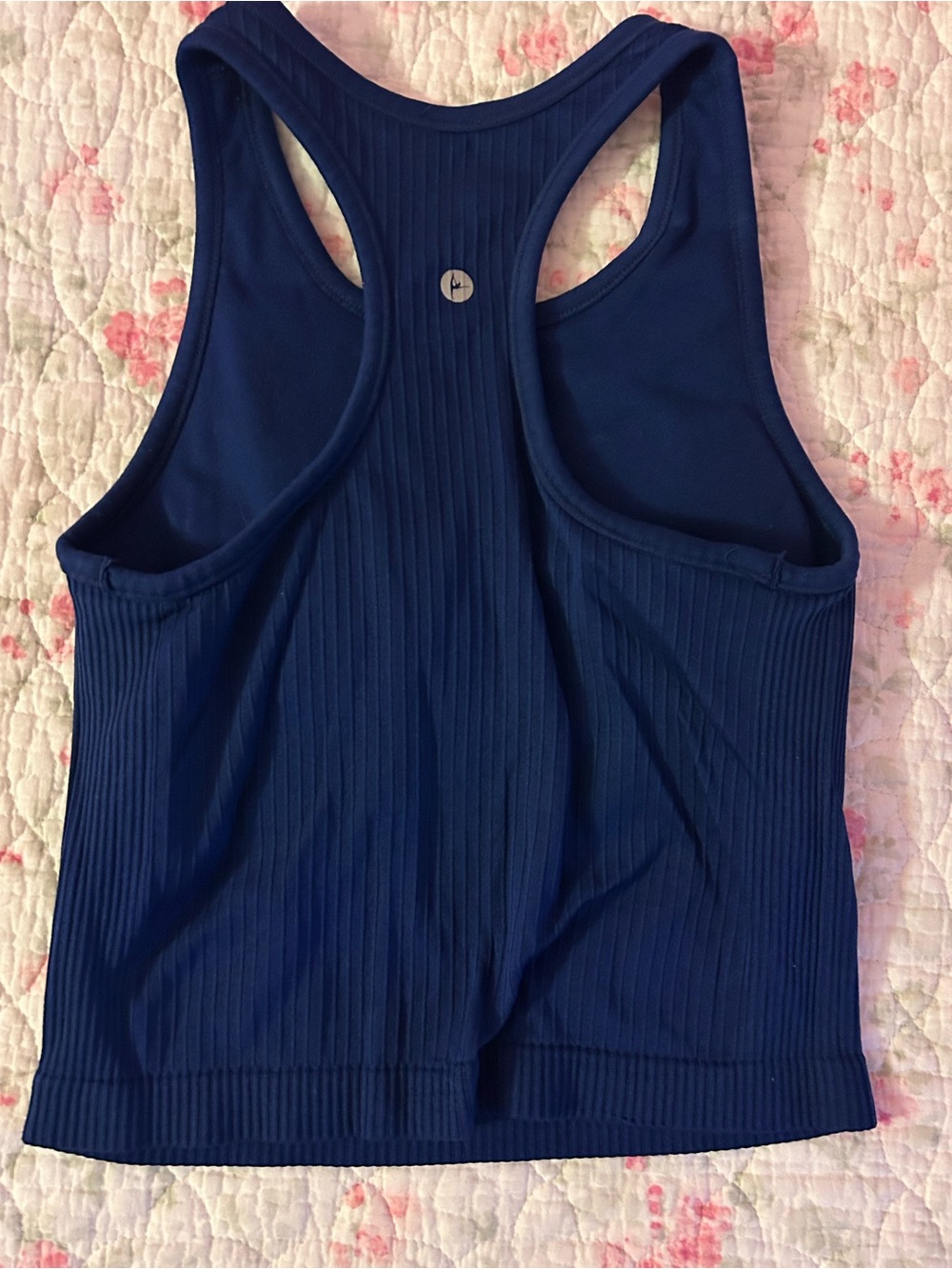 CWomen’s Navy Ribbed Racerback Tank Top - Picture 2 of 3